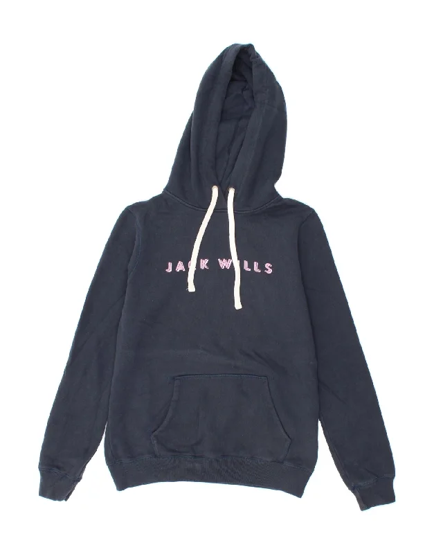 JACK WILLS Womens Graphic Hoodie Jumper UK 12 Medium Navy Blue Cotton Hoodie with Hood Adjustable Protection JACK WILLS Womens Graphic Hoodie Jumper UK 12 Medium Navy Blue Cotton Hoodie with Hood Adjustable Protection