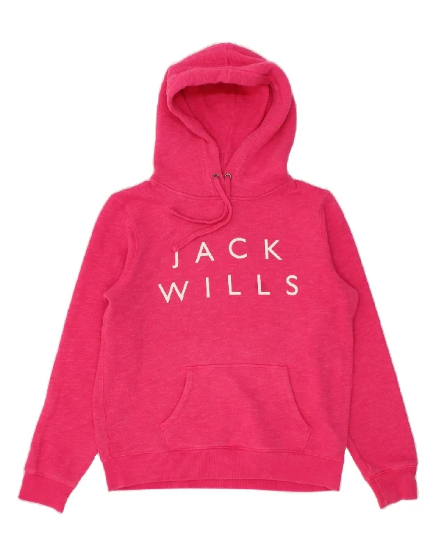 JACK WILLS Womens Graphic Hoodie Jumper UK 14 Large  Pink Flecked Cotton