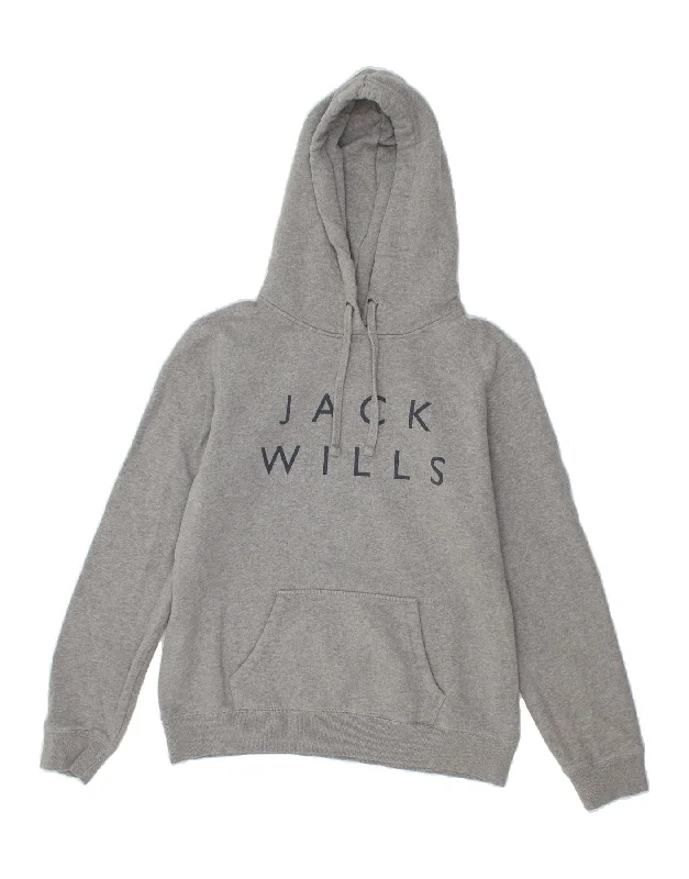 JACK WILLS Womens Graphic Hoodie Jumper UK 16 Large Grey Flecked Cotton Hoodie with Back Slit Movement Comfort JACK WILLS Womens Graphic Hoodie Jumper UK 16 Large Grey Flecked Cotton Hoodie with Back Slit Movement Comfort
