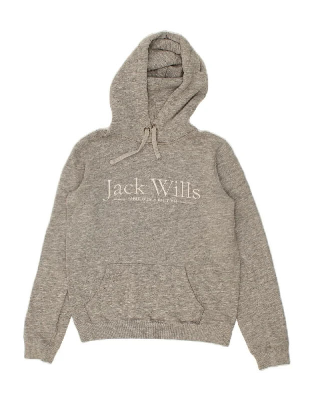 JACK WILLS Womens Loose Fit Graphic Hoodie Jumper UK 8 Small  Grey Flecked