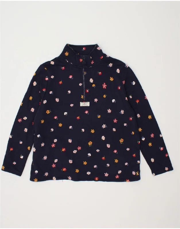 JOULES Womens Zip Neck Sweatshirt Jumper UK 16 Large Navy Blue Floral Hoodie with Magnetic Closure Innovative Modern