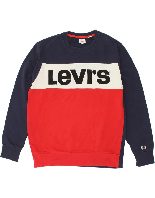 LEVI'S Mens Graphic Sweatshirt Jumper XL Navy Blue Colourblock Cotton