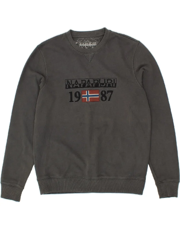 NAPAPIJRI Mens Graphic Sweatshirt Jumper Large Grey Cotton