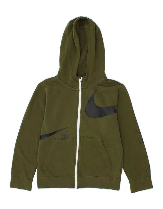NIKE Boys Graphic Zip Hoodie Sweater 10-11 Years Medium Khaki Cotton Hoodie with Hem Contrast Bold Stylish NIKE Boys Graphic Zip Hoodie Sweater 10-11 Years Medium Khaki Cotton Hoodie with Hem Contrast Bold Stylish