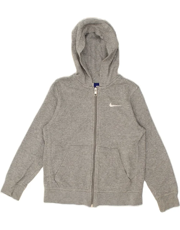 NIKE Boys Zip Hoodie Sweater 8-9 Years Small Grey Cotton