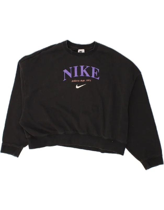 NIKE Girls Crop Graphic Sweatshirt Jumper 13-14 Years XL Black Cotton