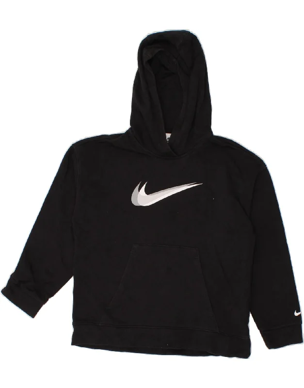 NIKE Girls Loose Fit Graphic Hoodie Jumper 10-11 Years Medium Black Cotton