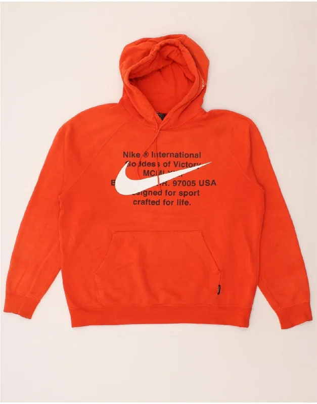 NIKE Mens Graphic Hoodie Jumper Large Orange Cotton Hoodie with Button Classic Timeless NIKE Mens Graphic Hoodie Jumper Large Orange Cotton Hoodie with Button Classic Timeless