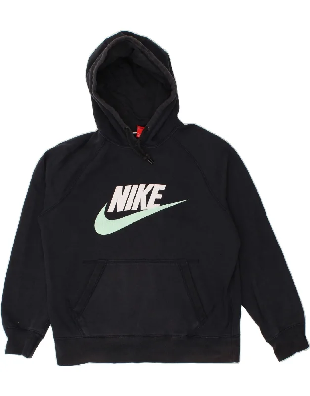 NIKE Mens Graphic Hoodie Jumper Medium Navy Blue Cotton