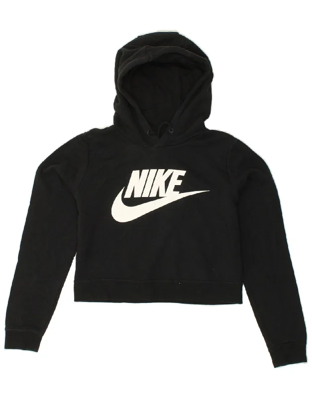 NIKE Womens Crop Graphic Hoodie Jumper UK 10 Small Black Cotton Hoodie Jacket Zipper Layering NIKE Womens Crop Graphic Hoodie Jumper UK 10 Small Black Cotton Hoodie Jacket Zipper Layering