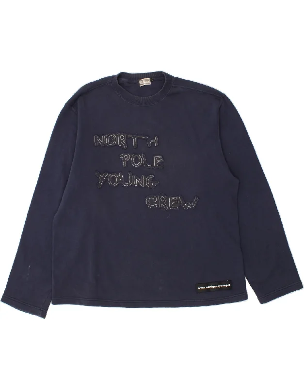 NORTH POLE Mens Graphic Sweatshirt Jumper Large Navy Blue Hoodie with Hem Lace Feminine Delicate NORTH POLE Mens Graphic Sweatshirt Jumper Large Navy Blue Hoodie with Hem Lace Feminine Delicate