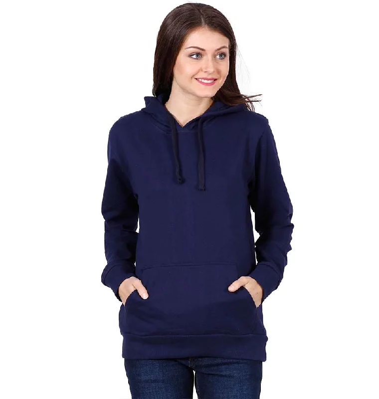 Plain Navy Blue Hoodie Sweatshirt for Women