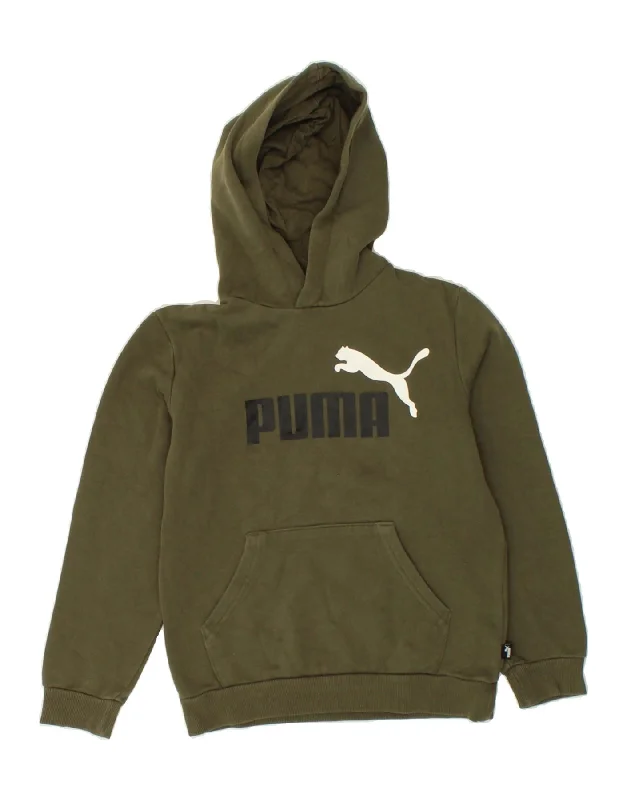 PUMA Boys Graphic Hoodie Jumper 11-12 Years Khaki Cotton