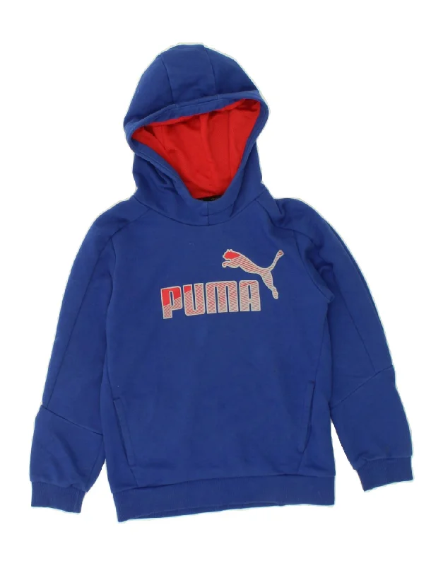 PUMA Boys Graphic Hoodie Jumper 9-10 Years Blue Polyester