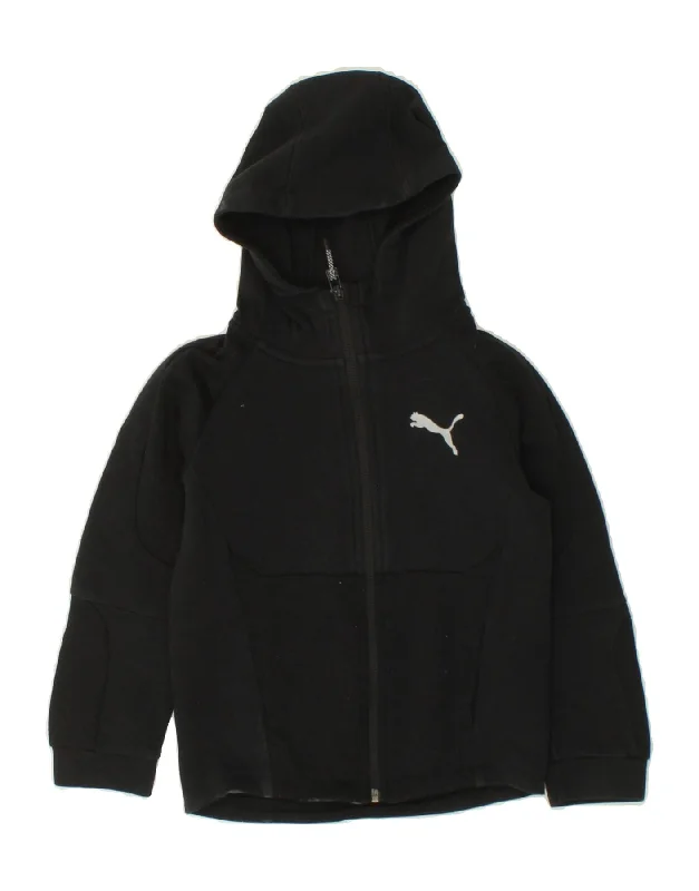 PUMA Boys Zip Hoodie Sweater 7-8 Years Black Cotton