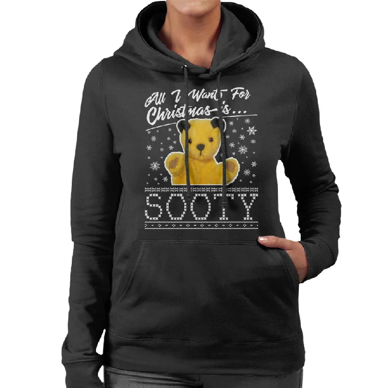 Sooty Christmas All I Want For Christmas Is Sooty Women's Hooded Sweatshirt Hoodie with Oversized Fit Loose Comfortable Sooty Christmas All I Want For Christmas Is Sooty Women's Hooded Sweatshirt Hoodie with Oversized Fit Loose Comfortable