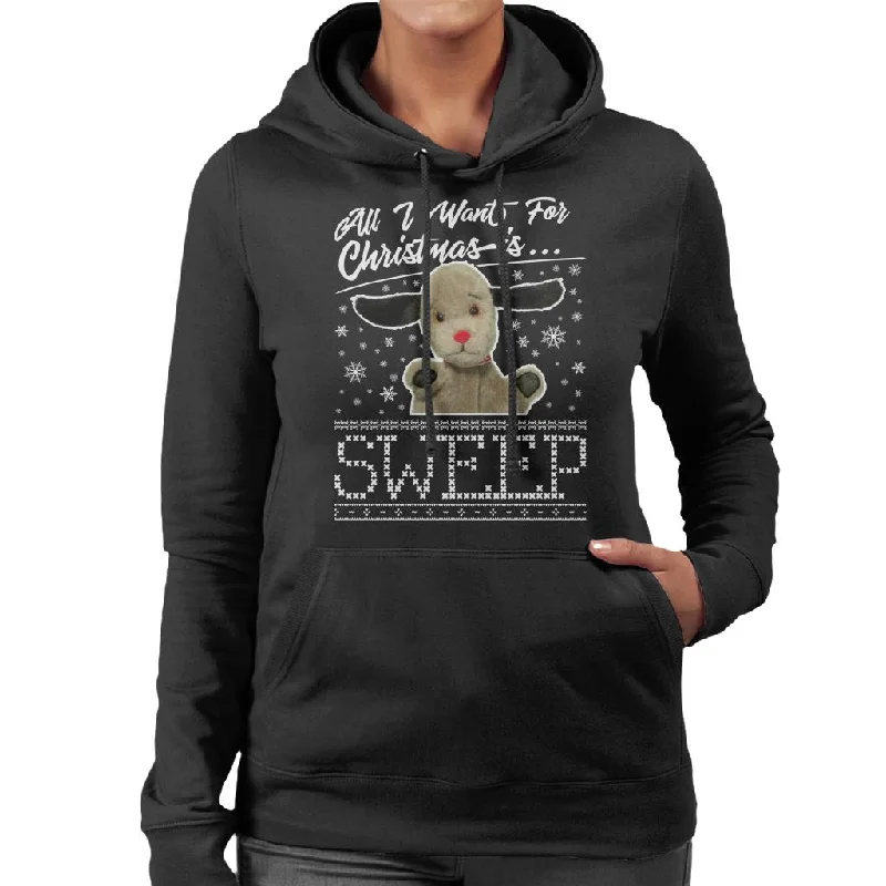 Sooty Christmas All I Want For Christmas Is Sweep Women's Hooded Sweatshirt Hoodie with Rolled Sleeves Casual Relaxed Sooty Christmas All I Want For Christmas Is Sweep Women's Hooded Sweatshirt Hoodie with Rolled Sleeves Casual Relaxed