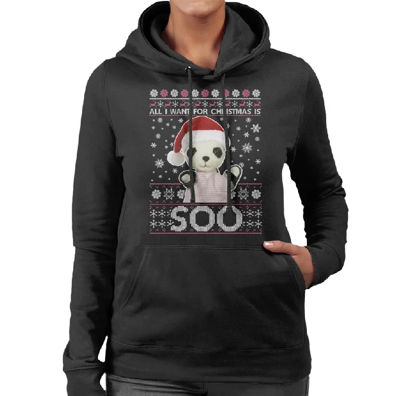Sooty Christmas Festive Hat All I Want For Christmas Is Soo Women's Hooded Sweatshirt Hoodie with Side Slits Relaxed Casual Sooty Christmas Festive Hat All I Want For Christmas Is Soo Women's Hooded Sweatshirt Hoodie with Side Slits Relaxed Casual