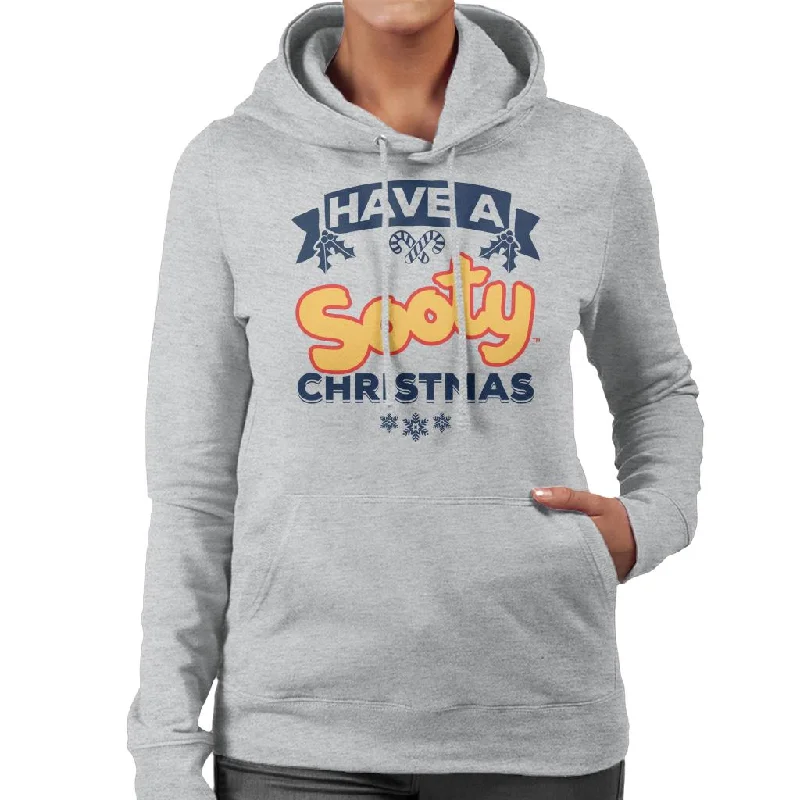 Sooty Christmas Have A Sooty Christmas Blue Banner Design Women's Hooded Sweatshirt Hoodie with Hem Raw Edge Edgy Unfinished Sooty Christmas Have A Sooty Christmas Blue Banner Design Women's Hooded Sweatshirt Hoodie with Hem Raw Edge Edgy Unfinished