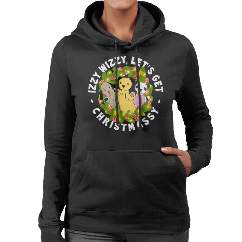 Sooty Christmas Illuminated Wreath Women's Hooded Sweatshirt Hoodie with Metallic Shiny Futuristic Sooty Christmas Illuminated Wreath Women's Hooded Sweatshirt Hoodie with Metallic Shiny Futuristic