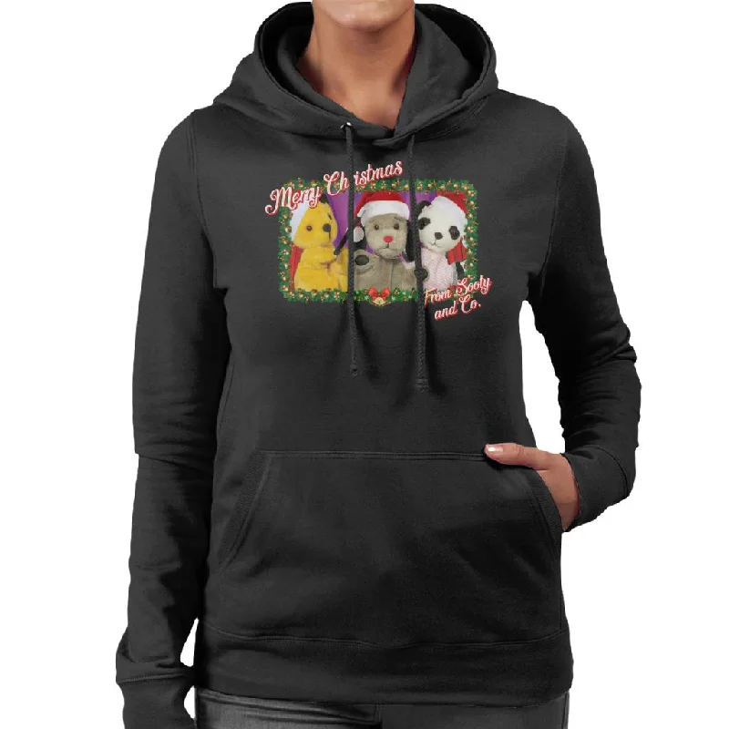 Sooty Christmas Merry Xmas From Sooty And Co Women's Hooded Sweatshirt Hoodie with Bell Sleeves Flared Feminine Sooty Christmas Merry Xmas From Sooty And Co Women's Hooded Sweatshirt Hoodie with Bell Sleeves Flared Feminine
