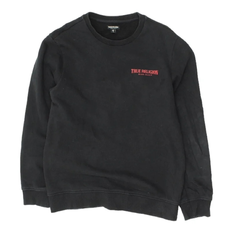 True Religion Mens Black Small Logo Sweatshirt | Designer Streetwear Jumper