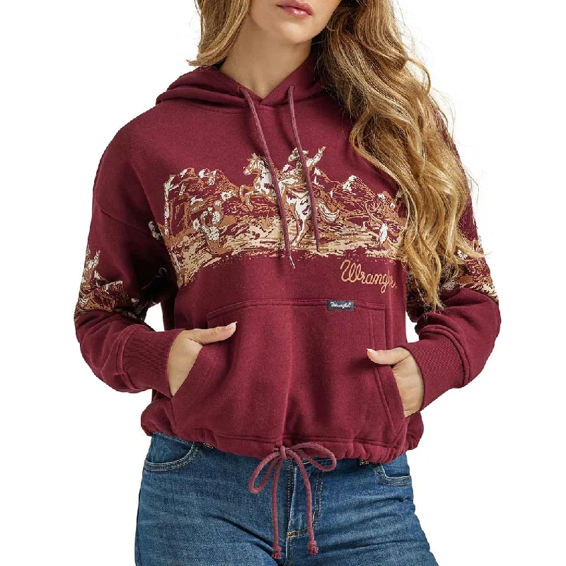 Wrangler Women's Retro Cowboy Panorama Graphic Cinched Hoodie