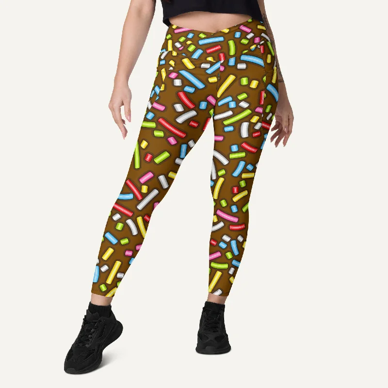 Chocolate Donut Sprinkles Crossover Leggings With Pockets