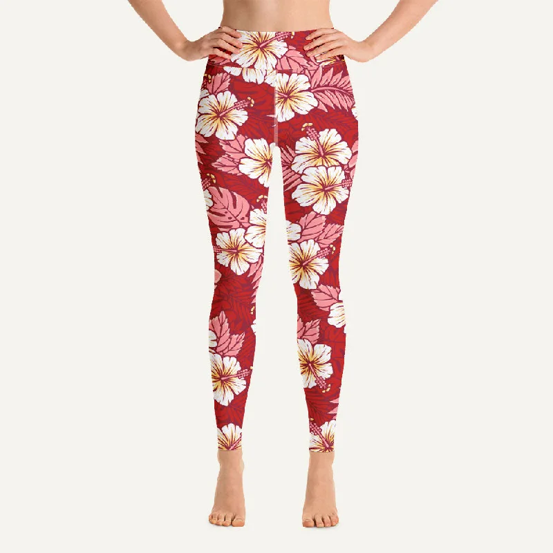 Hawaiian Aloha Red High-Waisted Leggings