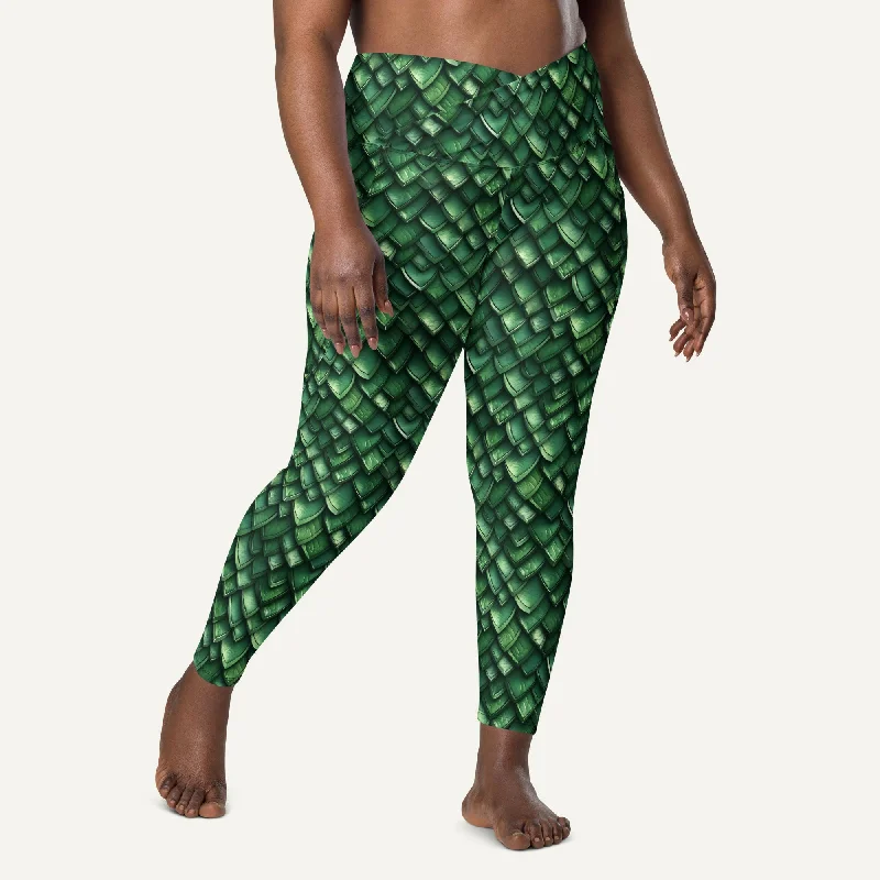 Jade Dragon Scales Crossover Leggings With Pockets