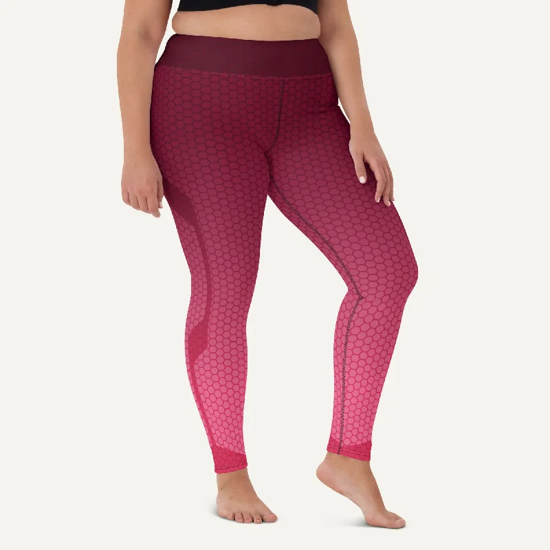 Ombre Hexagon Burgundy-Pink High-Waisted Leggings