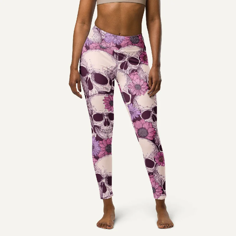 Pastel Floral Skulls High-Waisted Leggings