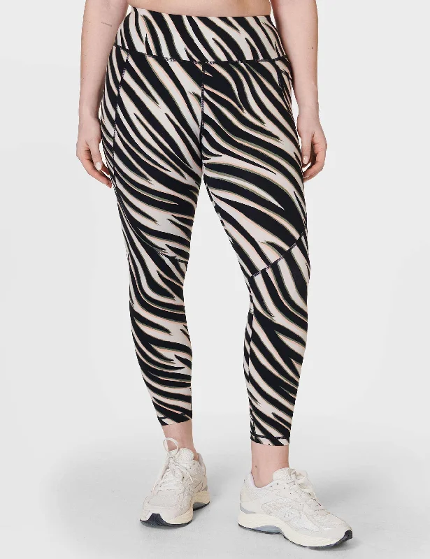 Power 7/8 Gym Leggings - Black Waved Zebra Print