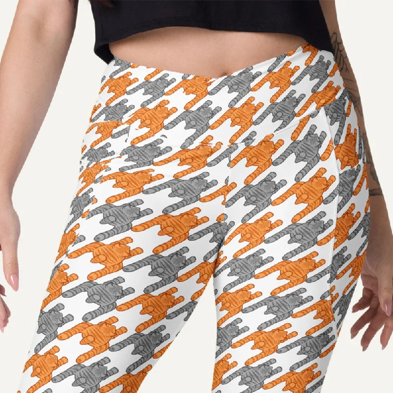 Tabby Cats Houndstooth Crossover Leggings With Pockets