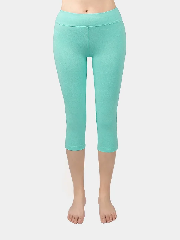 Yoga Cropped Cotton Sports Leggings Green