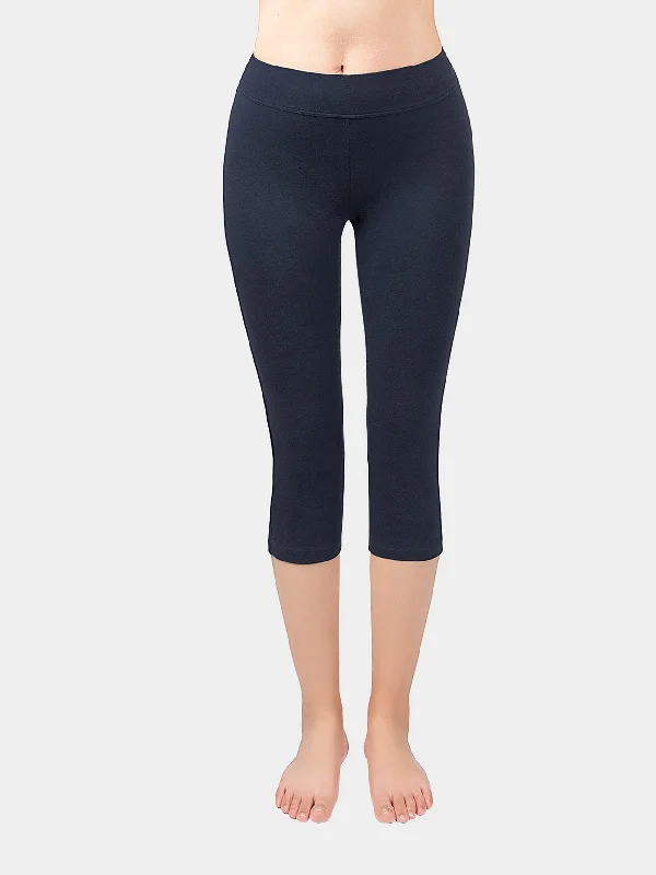 Yoga Cropped Cotton Sports Leggings Blue