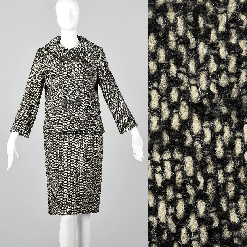 1960s Black and White Boucle Wool Skirt Suit