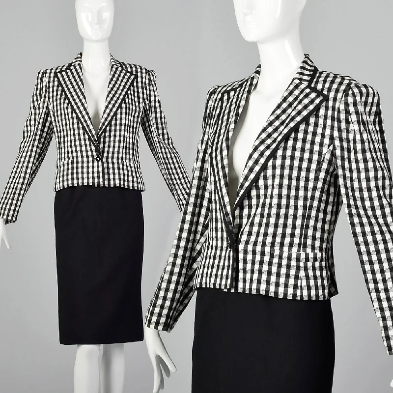 1980s Louis Feraud Black and White Checked Skirt Suit