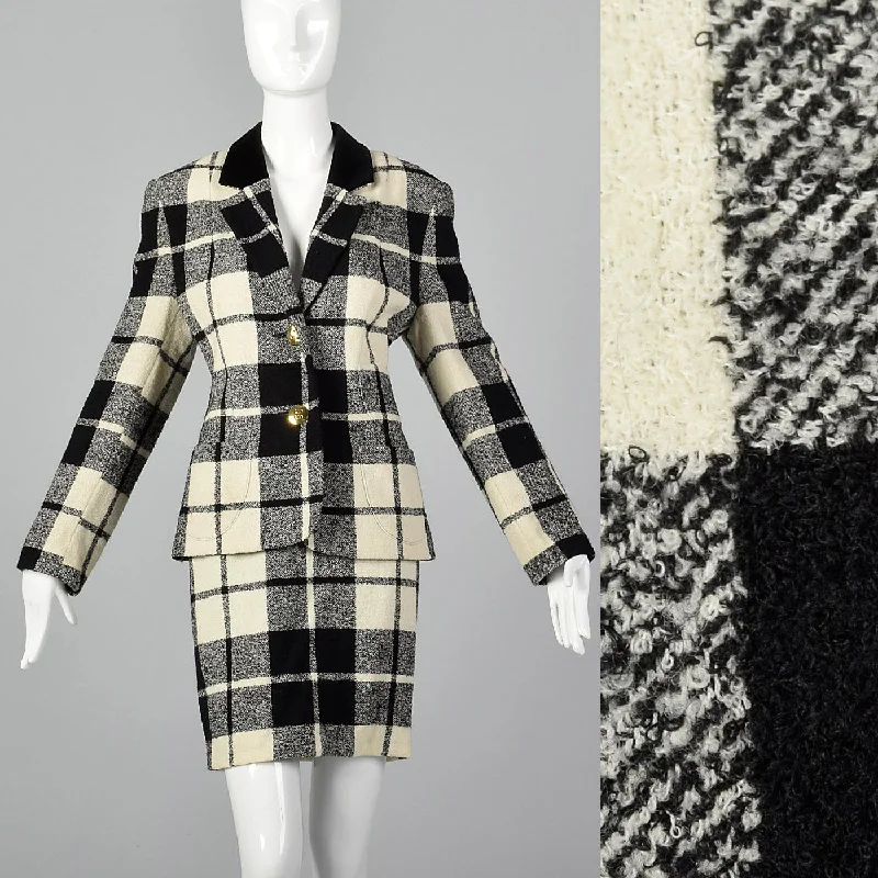 1980s Louis Feraud Wool Plaid Skirt Suit