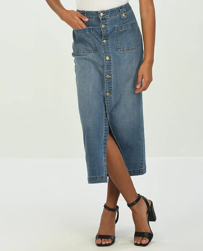 D Jeans Button Front Midi Skirt