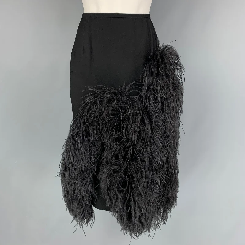 DRIES VAN NOTEN x Christian LaCroix Size 6 Black Viscose Feather Skirt relaxed fit skirt DRIES VAN NOTEN x Christian LaCroix Size 6 Black Viscose Feather Skirt relaxed fit skirt