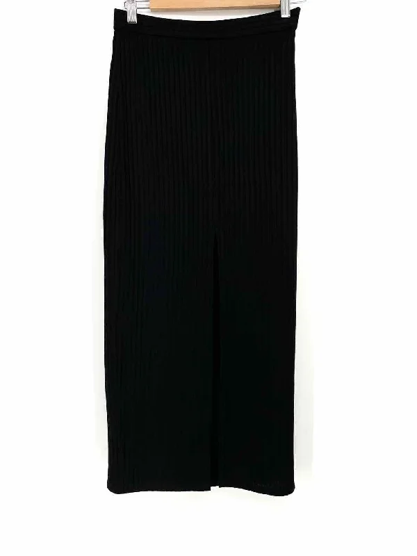fleur du mal Women's Black Midi Viscose Blend Ribbed Size 6 Skirt cashmere skirt soft fleur du mal Women's Black Midi Viscose Blend Ribbed Size 6 Skirt cashmere skirt soft