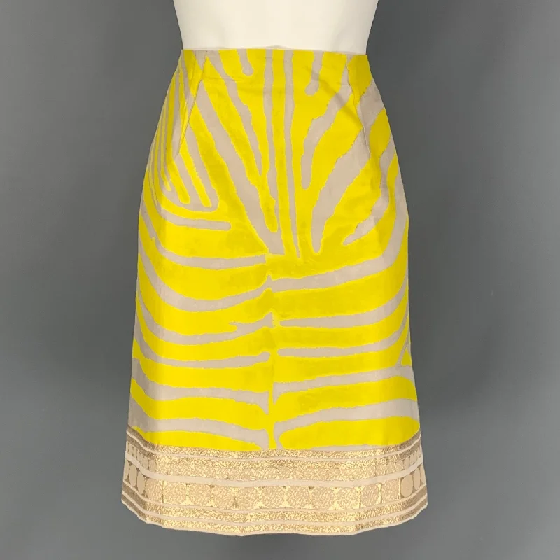 GIAMBATTISTA VALLI Size 6 Beige Gold Zebra Print Cotton Blend Skirt cotton skirt soft GIAMBATTISTA VALLI Size 6 Beige Gold Zebra Print Cotton Blend Skirt cotton skirt soft