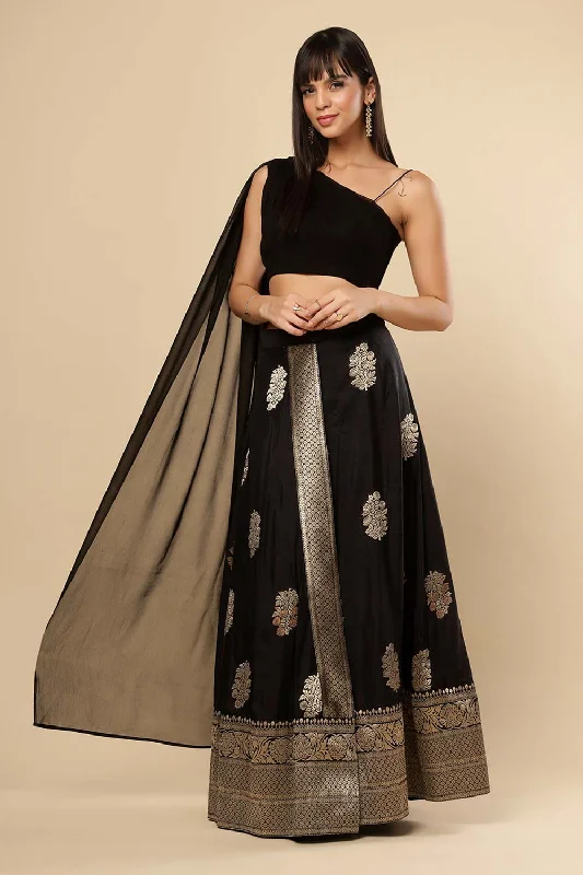 Hibana Black Banarasi Silk Wrap Around Ethnic Saree Skirt