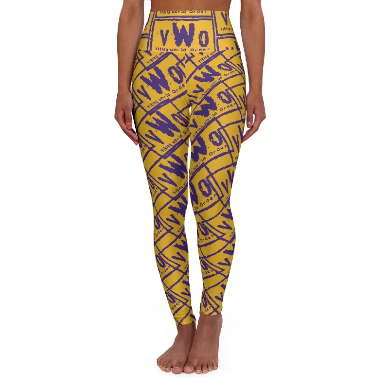 High Waisted Yoga Leggings - Gold/Purple - VWO (Framed) Comfortable Printed Workout Leggings High Waisted Yoga Leggings - Gold/Purple - VWO (Framed) Comfortable Printed Workout Leggings
