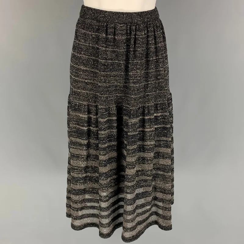 KENZO Size S Black Acrylic Blend Stripe Elastic Waistband Mid-Calf Skirt pleated skirt texture KENZO Size S Black Acrylic Blend Stripe Elastic Waistband Mid-Calf Skirt pleated skirt texture
