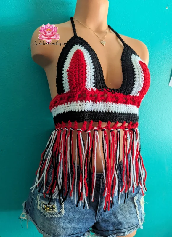 Trinidad Fringe Bralette, festival crop top, crochet top, beach skirt, festival top Jamaican festival, beach outfit, bohemian style,best friend gift