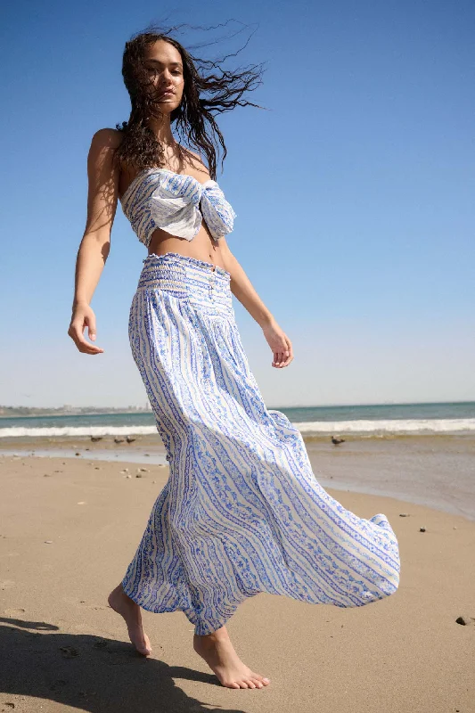 Wildflower Field Floral-Stripe Buttoned Maxi Skirt