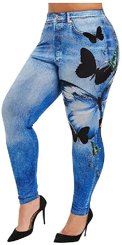 Women Fashion Casual Denim Color Butterfly Print Athleisure Leggings Fashionable Sports Leggings Women Fashion Casual Denim Color Butterfly Print Athleisure Leggings Fashionable Sports Leggings