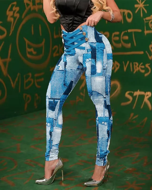 Women Fashion Strappy Lace-Up Hip-Lifting Checked Leggings Stylish Ultra Stretch Leggings Women Fashion Strappy Lace-Up Hip-Lifting Checked Leggings Stylish Ultra Stretch Leggings